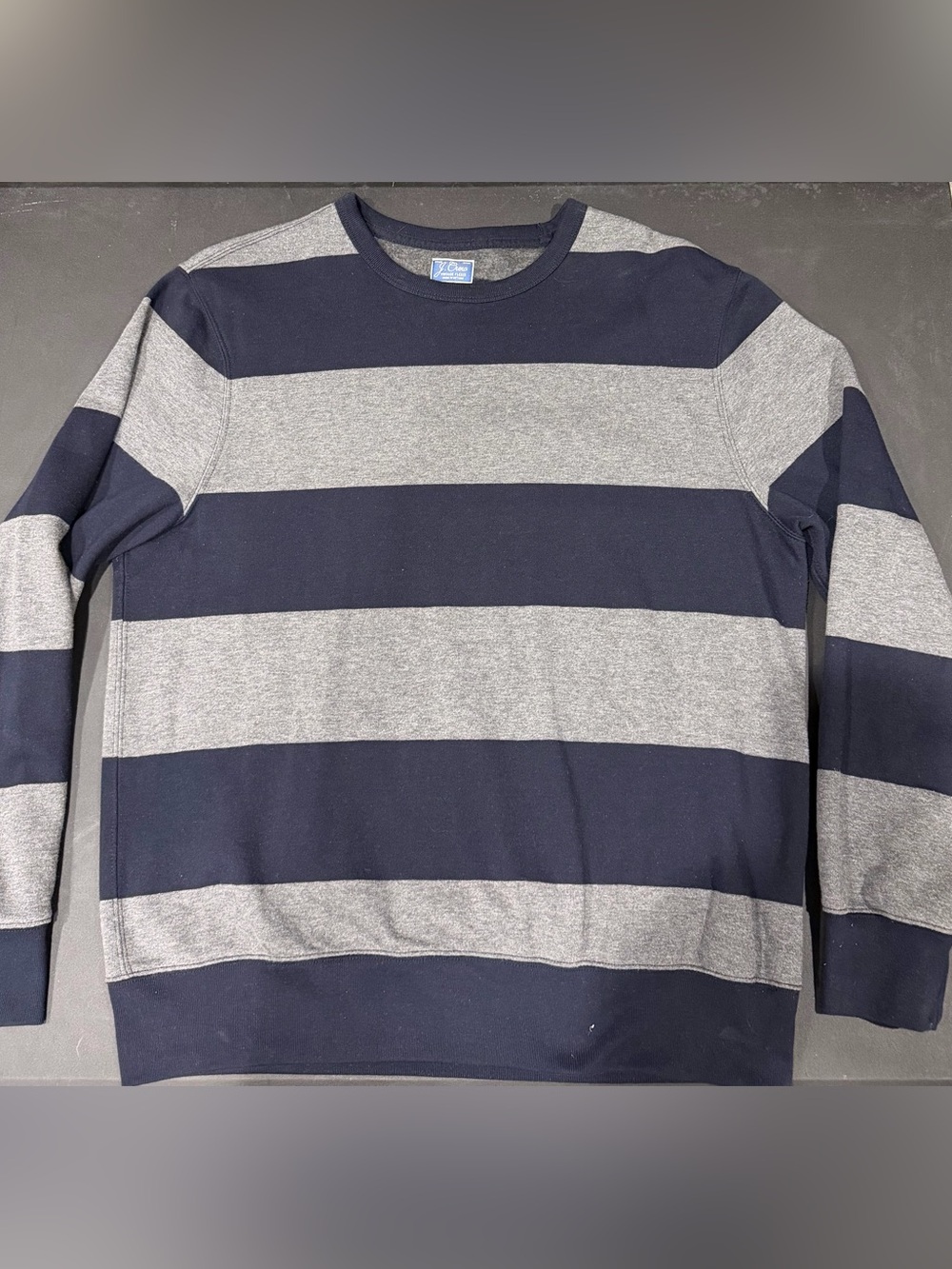 J. Crew Navy and Gray Bold Striped Vintage Crewneck Sweater